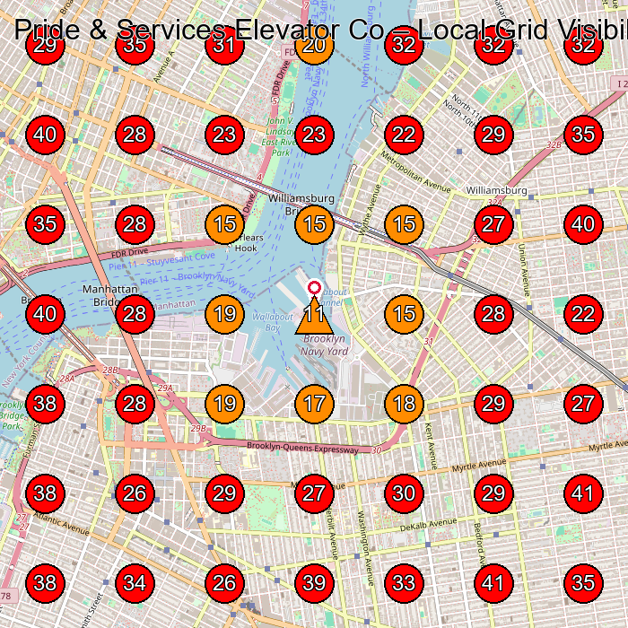 Pride & Services Elevator Co GeoGrid visibility map for Elevator Service in Carlstadt